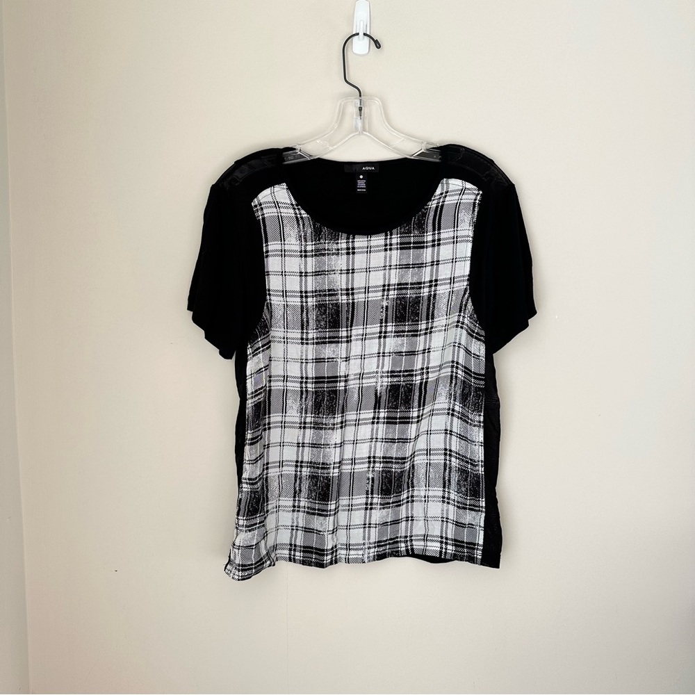 Aqua | Plaid T-shirt | Black and White (XS)